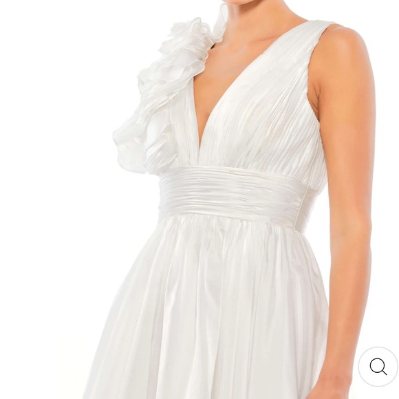 NWT MAC DUGGAL RUFFLE SHOULDER EMPIRE WAIST DEEP V-NECK DRESS - Picture 5 of 8